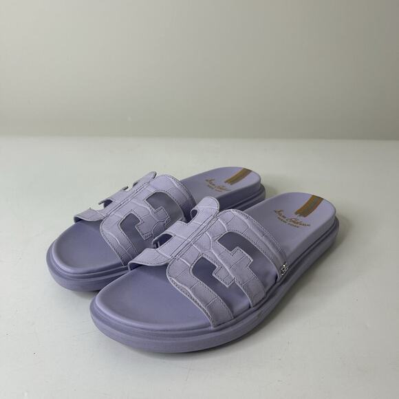 Sam Edelman Valeri Sandals 9.5 Open Toe Slip On Classic Leather Slides Lilac - Picture 1 of 8